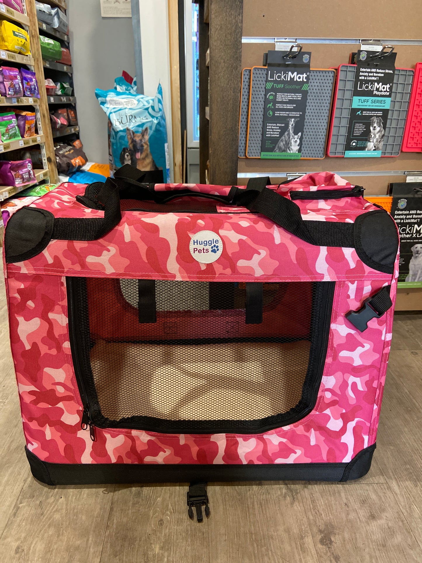 Hugglepets, Fabric Crate Foldable Pet Carrier Camo Pink, Medium