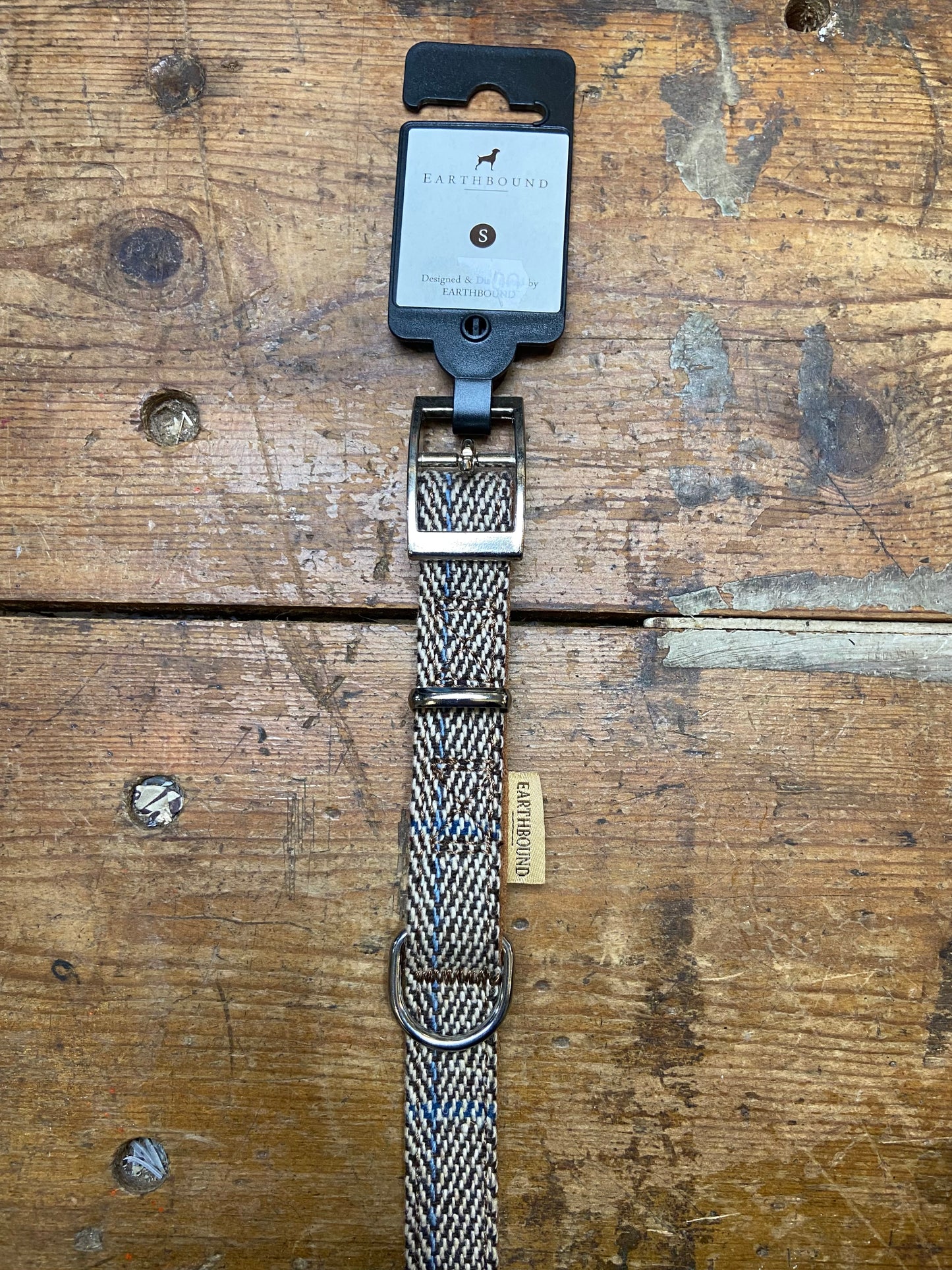 Earthbound, Tweed Leather Collar, Beige Herringbone