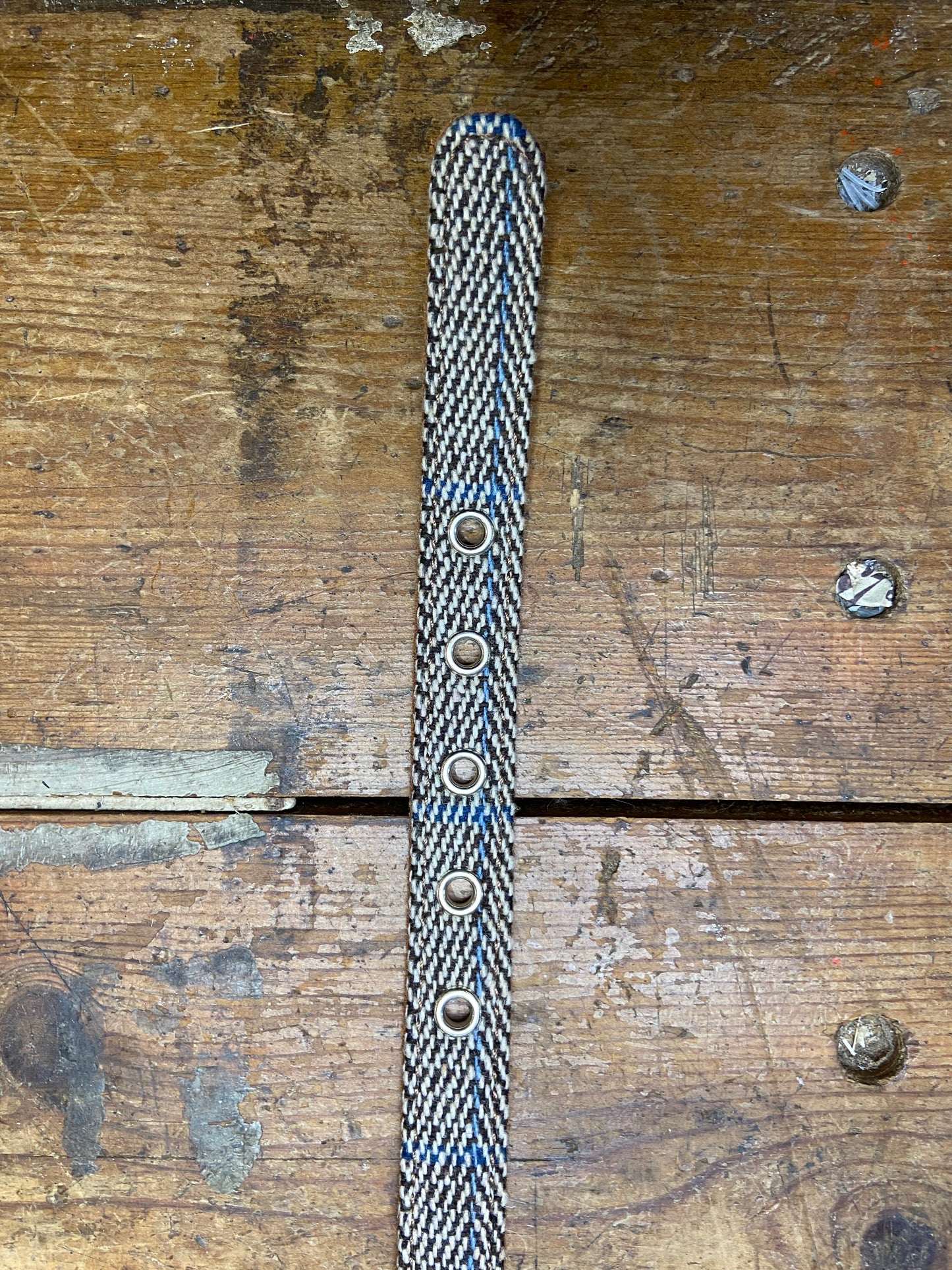 Earthbound, Tweed Leather Collar, Beige Herringbone