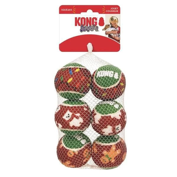 KONG - Holiday Squeakair Balls Dog Toy, Medium, Pack of 6
