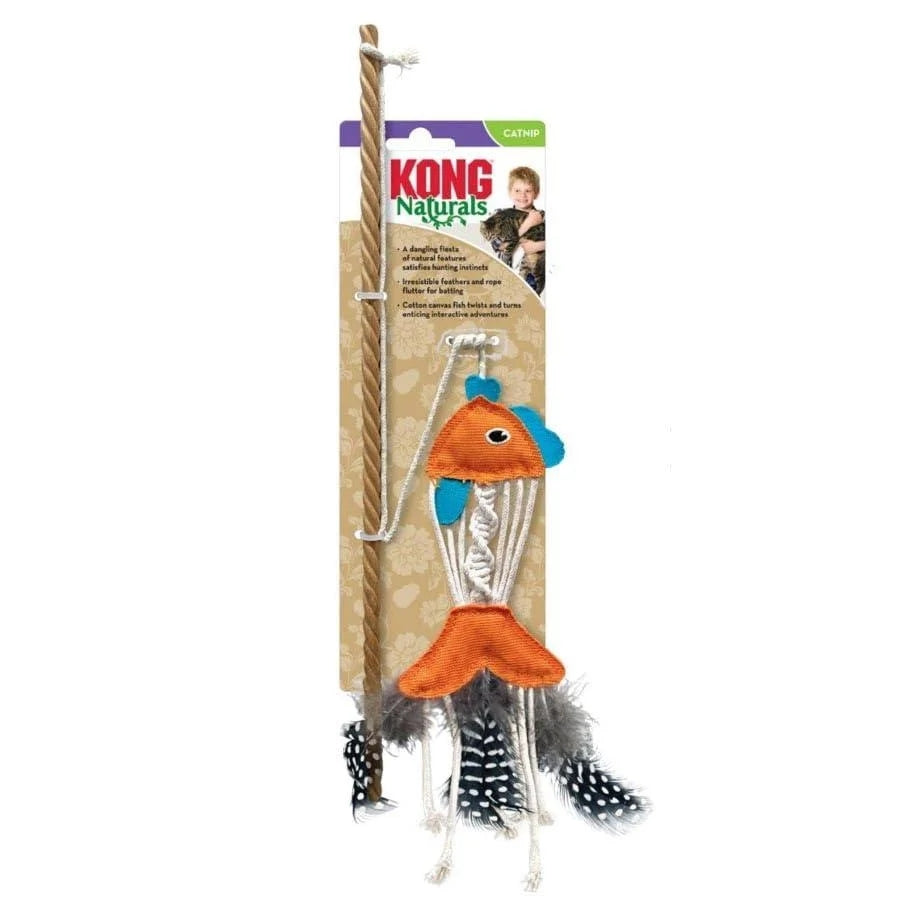 Kong - Naturals Teaser Fish Wand Cat Toy with Feathers
