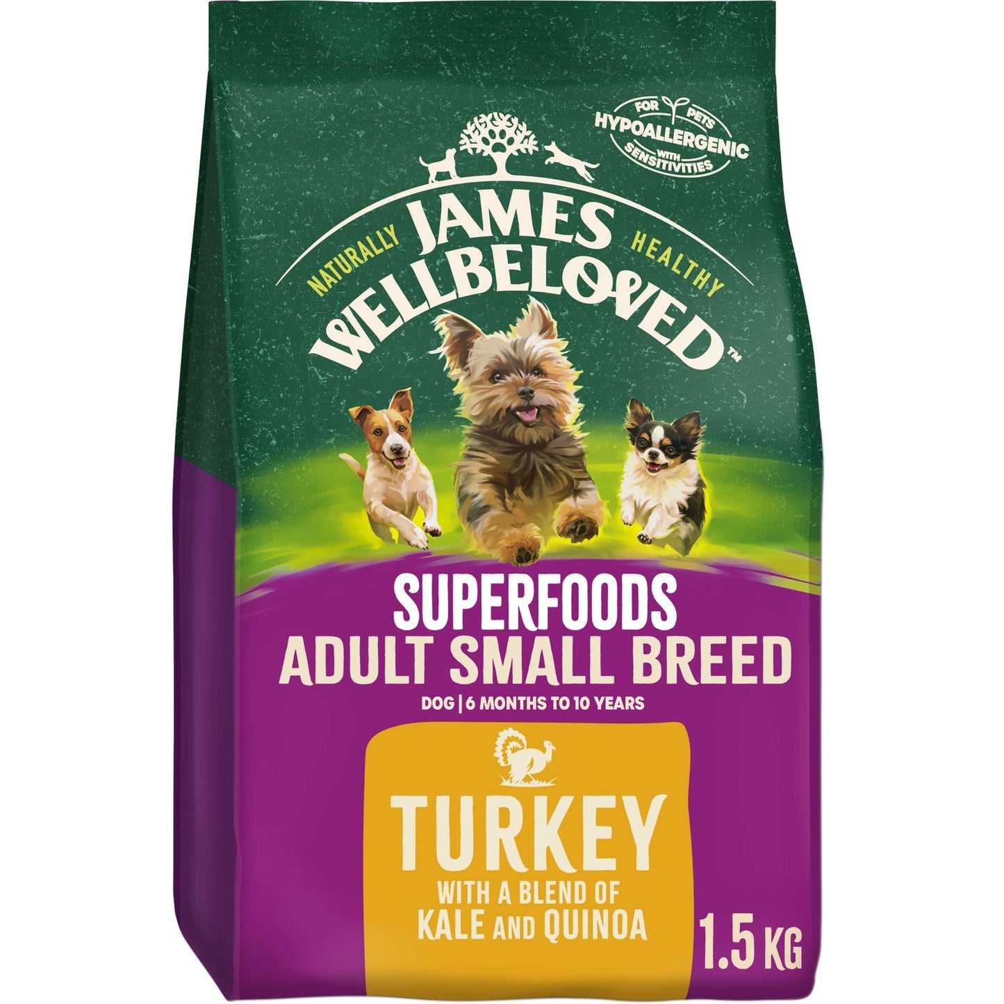 JWB Superfood Adult Small Breed Turkey Kale and Quinoa 1.5 kg Bag