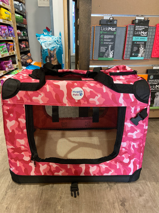 Hugglepets, Fabric Crate Foldable Pet Carrier Camo Pink, Medium