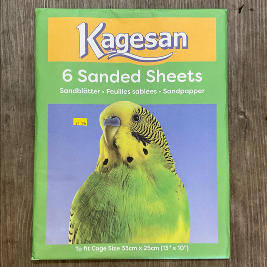 Kagesan, 6 Sanded Sheets For Cage Birds, to fit cage size 33x25cm