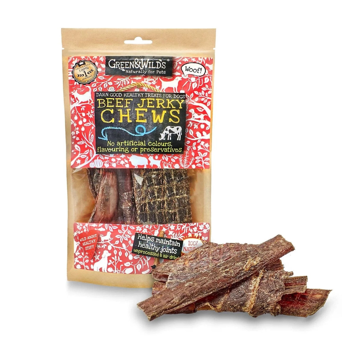 Green & Wilds Beef Jerky Chews 100g Yummy Natural Treat Feast Reward 100% Beef