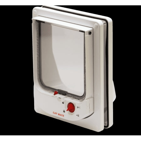 Cat Mate - Electromagnetic Cat Flap-White w/4-Way Locking Options and 2 Collar Magnets
