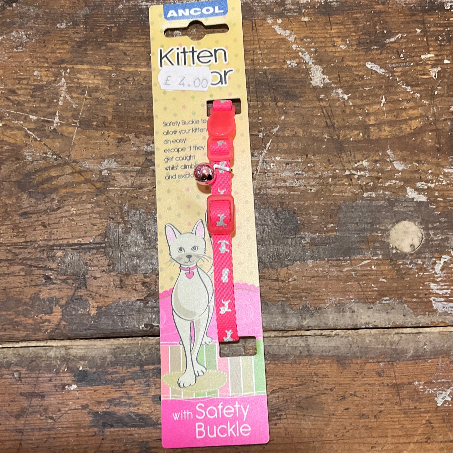 Ancol, Kitten Collar With Safty Buckle, Pink With Silver Cats